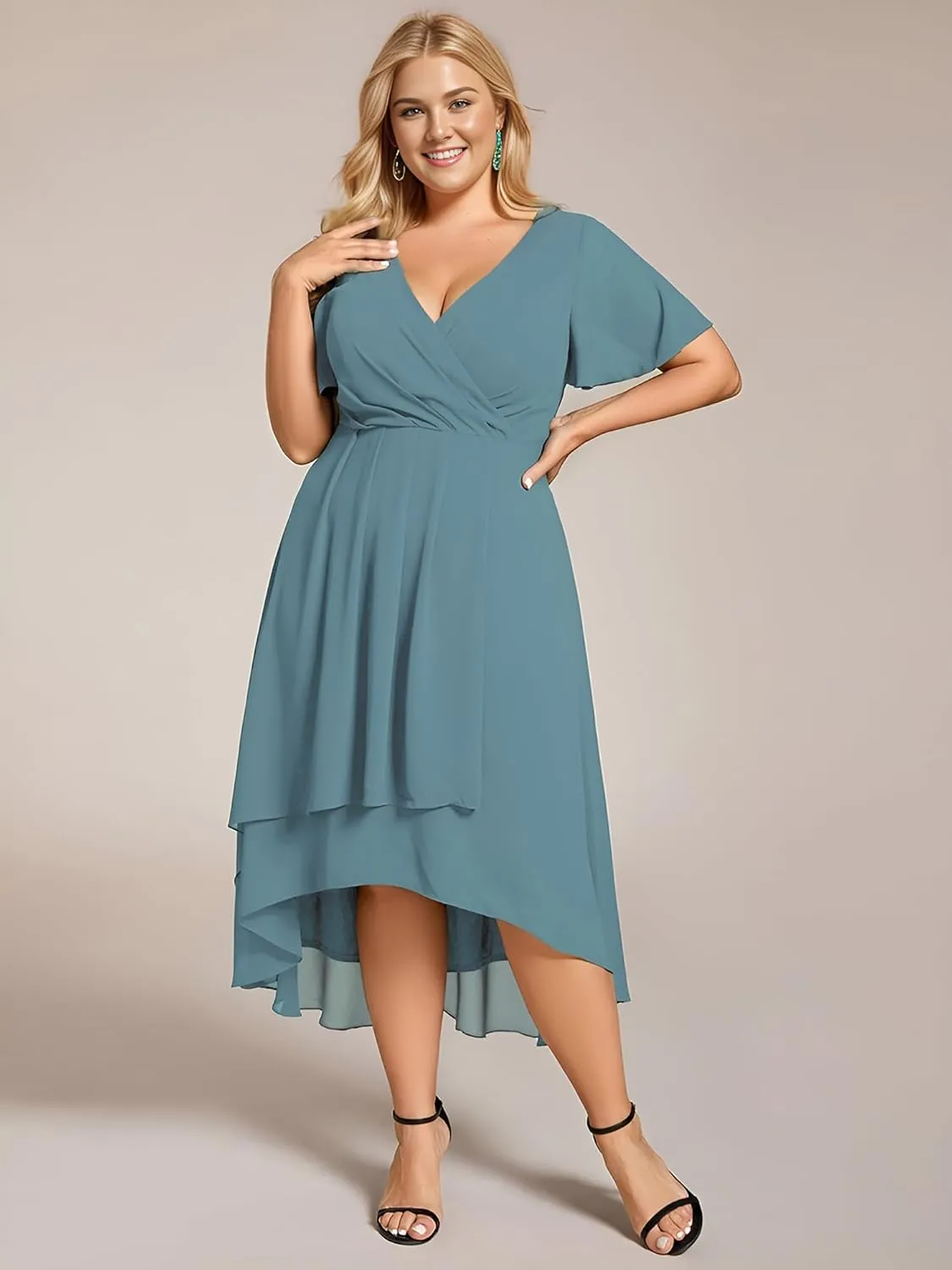 Ever-Pretty Women's A Line Curvy Pleated Chiffon Plus Size Semi Formal Dress