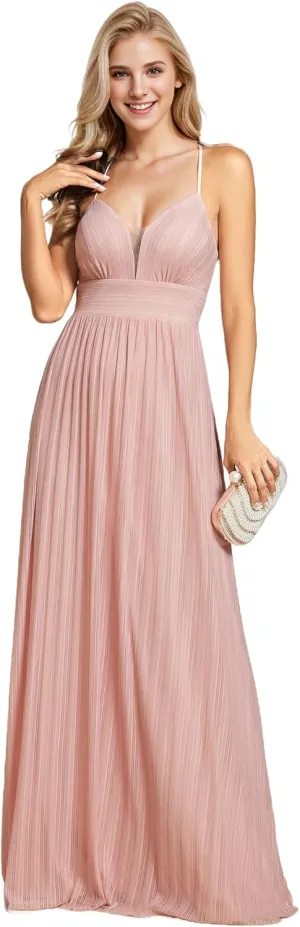 Ever-Pretty Women's A Line V Neck Backless Glitter Pleated Sleeveless Maxi Evening Dresses 21961