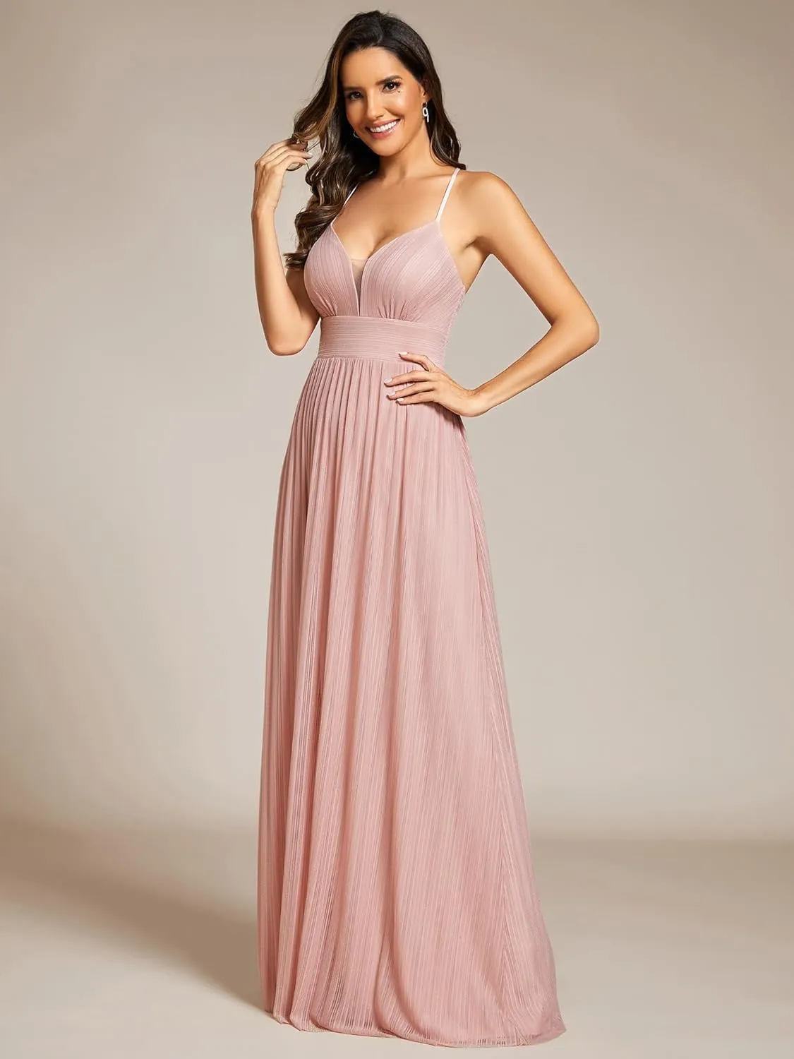 Ever-Pretty Women's A Line V Neck Backless Glitter Pleated Sleeveless Maxi Evening Dresses 21961