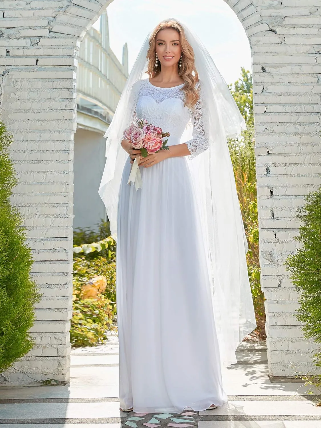 Ever-Pretty Women's Bridesmaid Dresses 3/4 Sleeve Empire Waist Maxi Mother of The Bride Dresses 07412