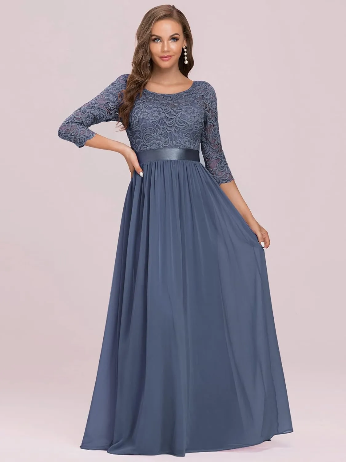 Ever-Pretty Women's Bridesmaid Dresses 3/4 Sleeve Empire Waist Maxi Mother of The Bride Dresses 07412