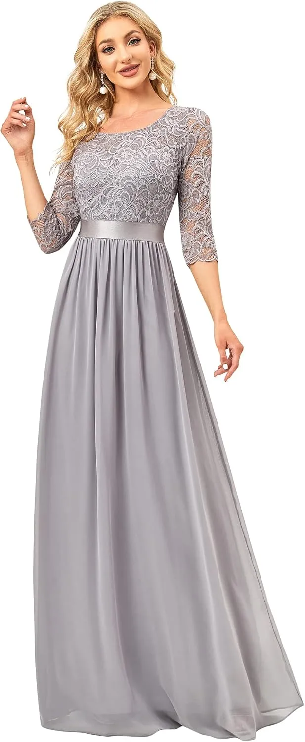 Ever-Pretty Women's Bridesmaid Dresses 3/4 Sleeve Empire Waist Maxi Mother of The Bride Dresses 07412