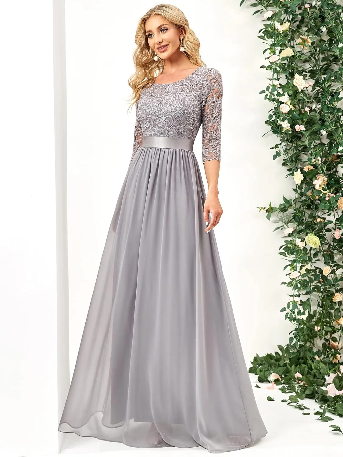Ever-Pretty Women's Bridesmaid Dresses 3/4 Sleeve Empire Waist Maxi Mother of The Bride Dresses 07412