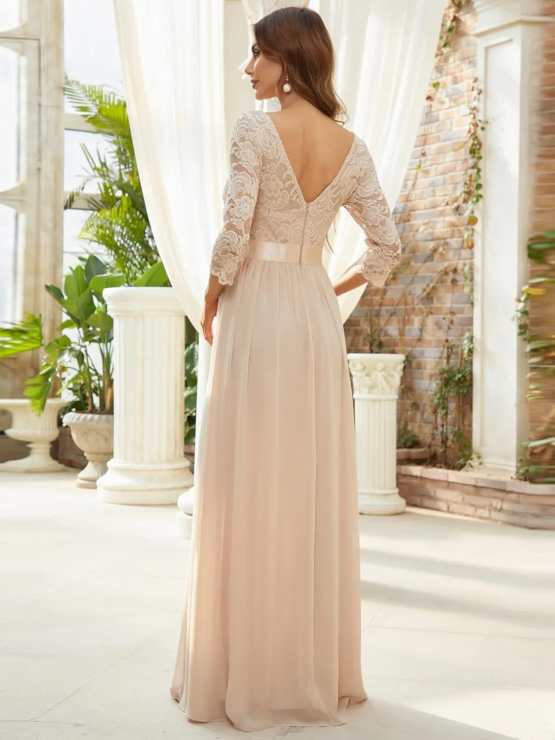 Ever-Pretty Women's Bridesmaid Dresses 3/4 Sleeve Empire Waist Maxi Mother of The Bride Dresses 07412