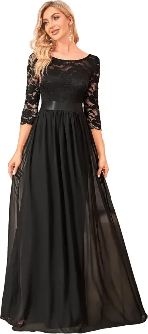 Ever-Pretty Women's Bridesmaid Dresses 3/4 Sleeve Empire Waist Maxi Mother of The Bride Dresses 07412