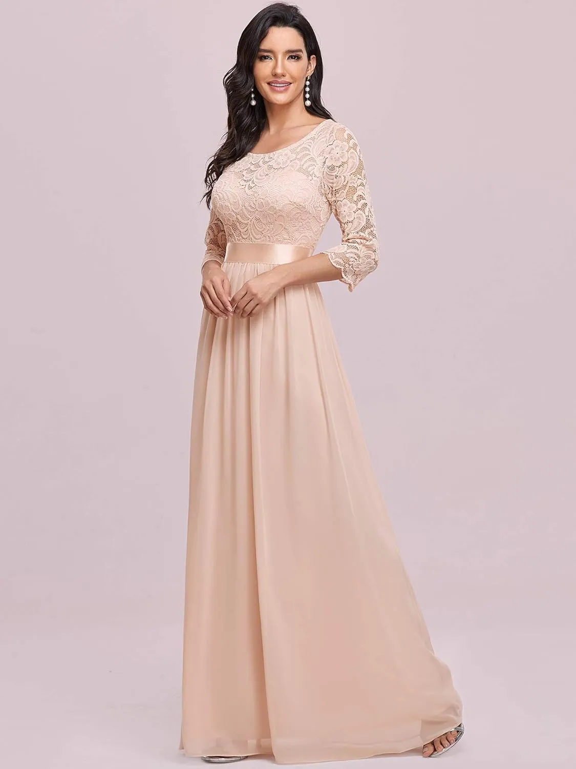 Ever-Pretty Women's Bridesmaid Dresses 3/4 Sleeve Empire Waist Maxi Mother of The Bride Dresses 07412