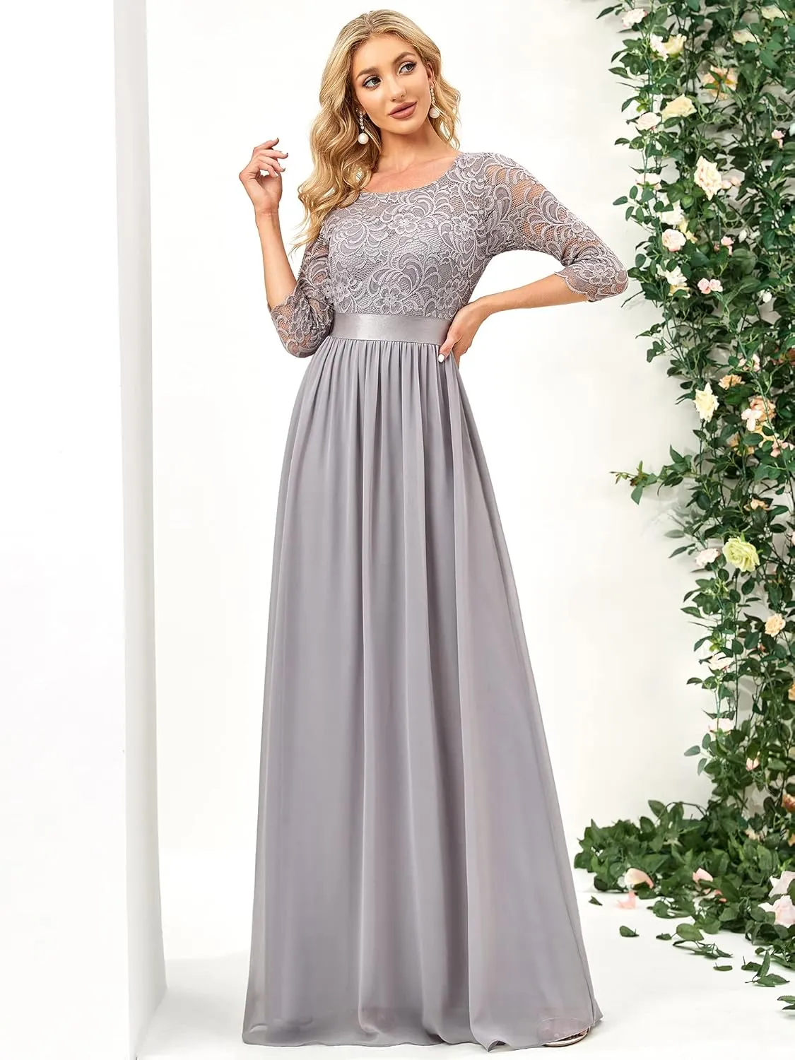 Ever-Pretty Women's Bridesmaid Dresses 3/4 Sleeve Empire Waist Maxi Mother of The Bride Dresses 07412