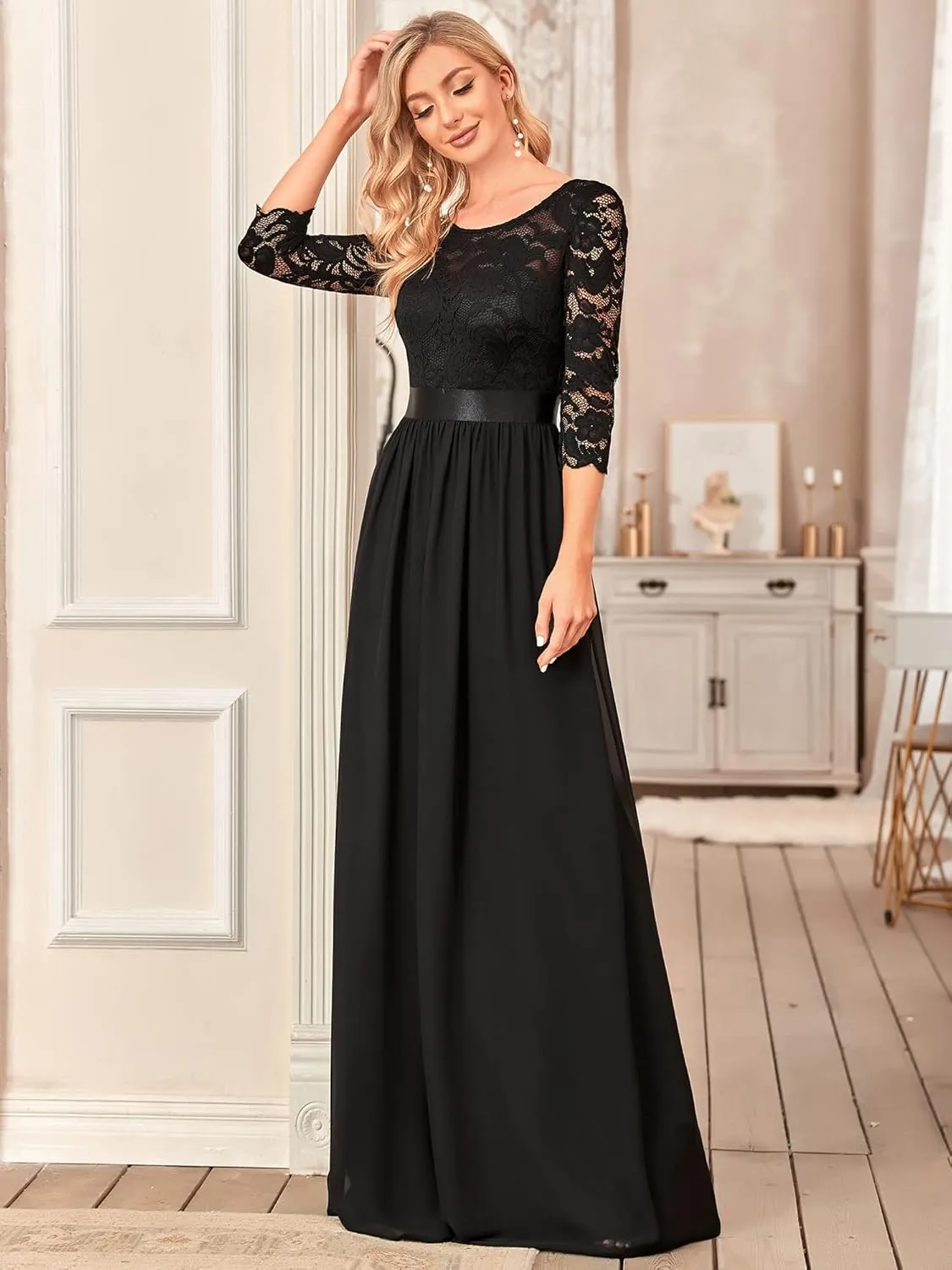 Ever-Pretty Women's Bridesmaid Dresses 3/4 Sleeve Empire Waist Maxi Mother of The Bride Dresses 07412