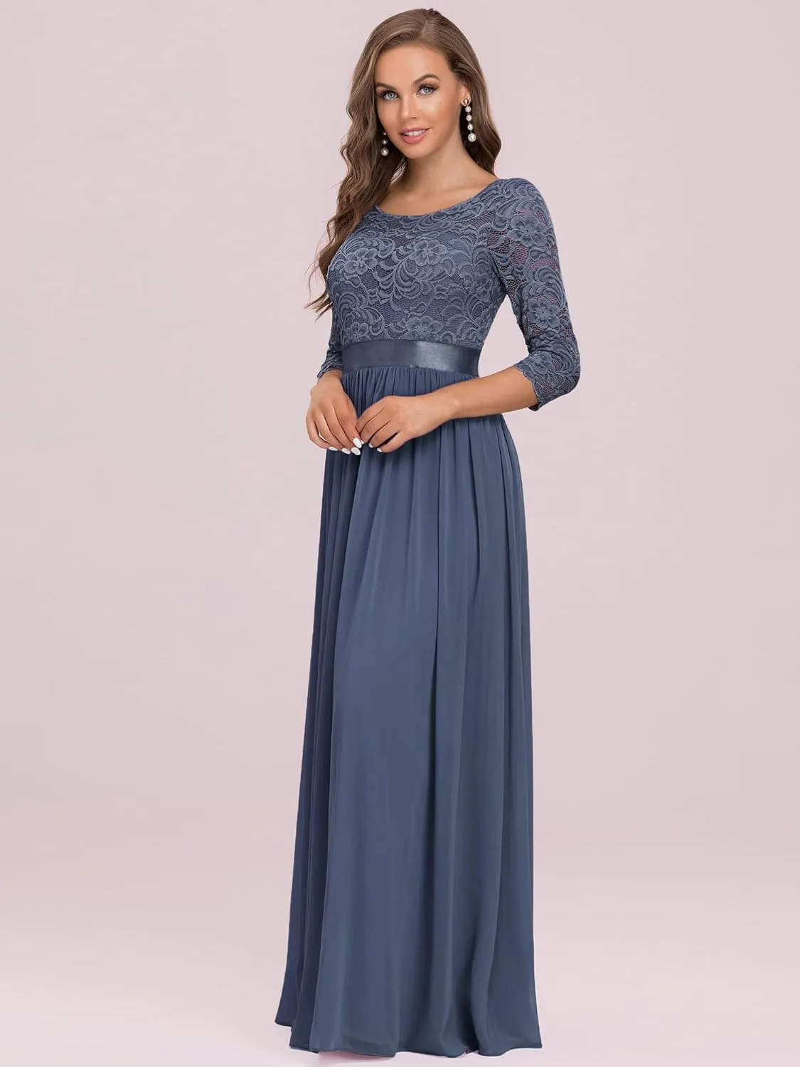 Ever-Pretty Women's Bridesmaid Dresses 3/4 Sleeve Empire Waist Maxi Mother of The Bride Dresses 07412