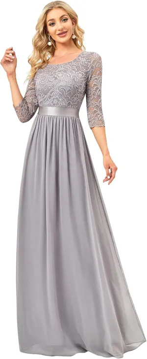 Ever-Pretty Women's Bridesmaid Dresses 3/4 Sleeve Empire Waist Maxi Mother of The Bride Dresses 07412