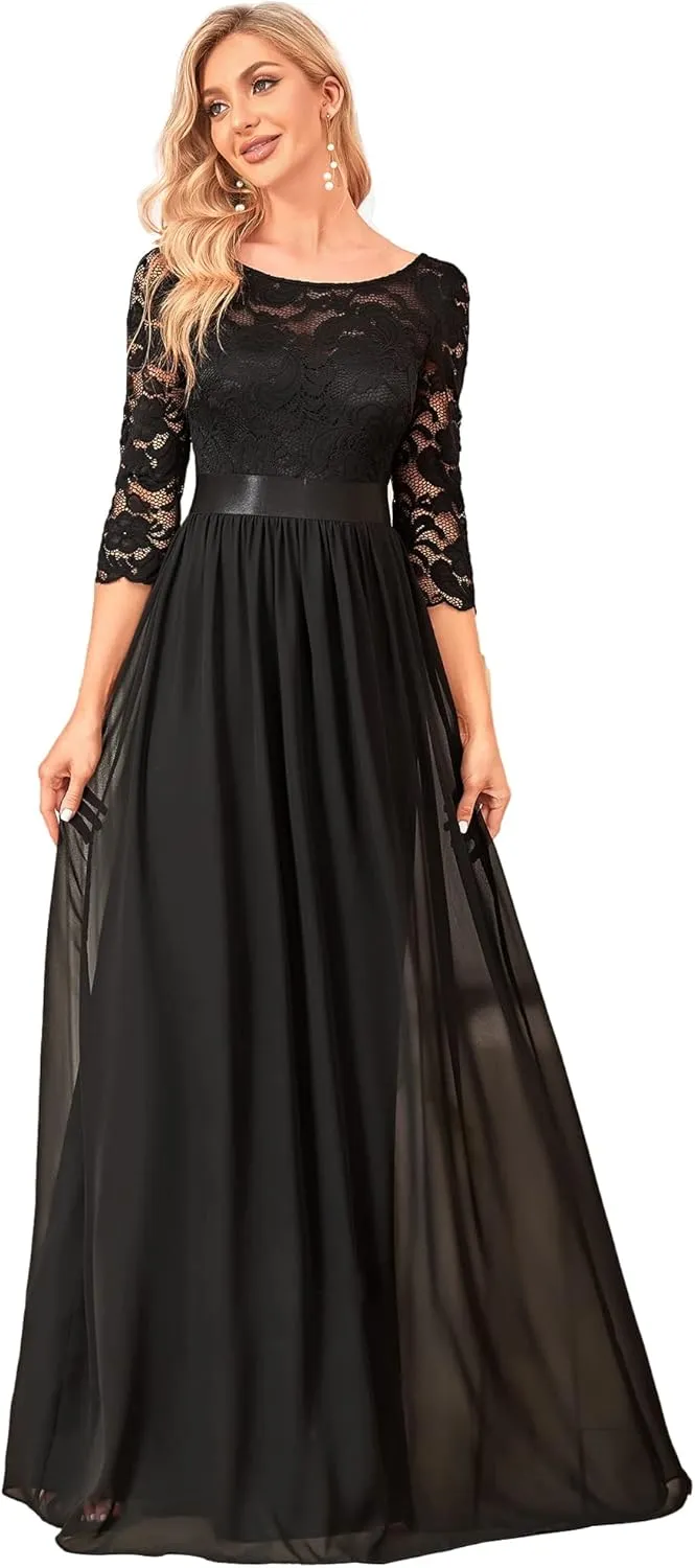 Ever-Pretty Women's Bridesmaid Dresses 3/4 Sleeve Empire Waist Maxi Mother of The Bride Dresses 07412