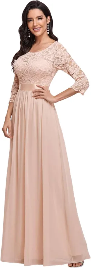 Ever-Pretty Women's Bridesmaid Dresses 3/4 Sleeve Empire Waist Maxi Mother of The Bride Dresses 07412