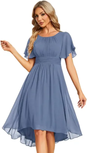 Ever-Pretty Women's Chiffon Crew Neck Pleated Waist Short Sleeve Wedding Guest Dress 02053