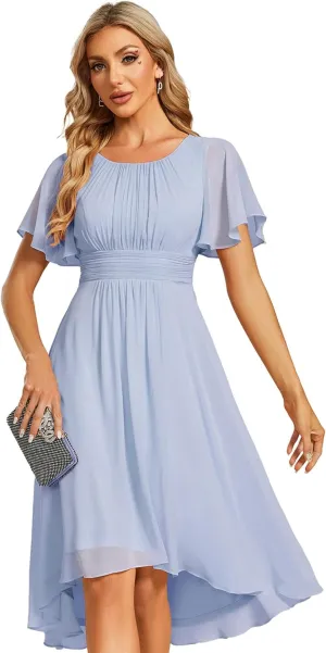 Ever-Pretty Women's Chiffon Crew Neck Pleated Waist Short Sleeve Wedding Guest Dress 02053