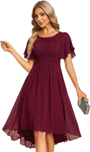 Ever-Pretty Women's Chiffon Crew Neck Pleated Waist Short Sleeve Wedding Guest Dress 02053