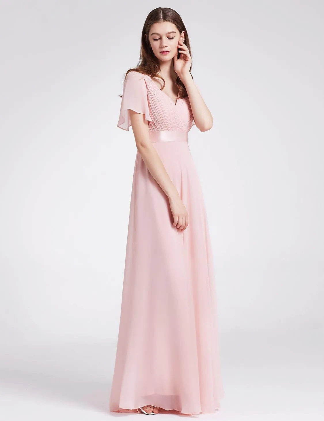 Ever-Pretty Women's Classic Chiffon Short Sleeve Pleated V-Neck Floor Length Bridesmaid Dresses 09890