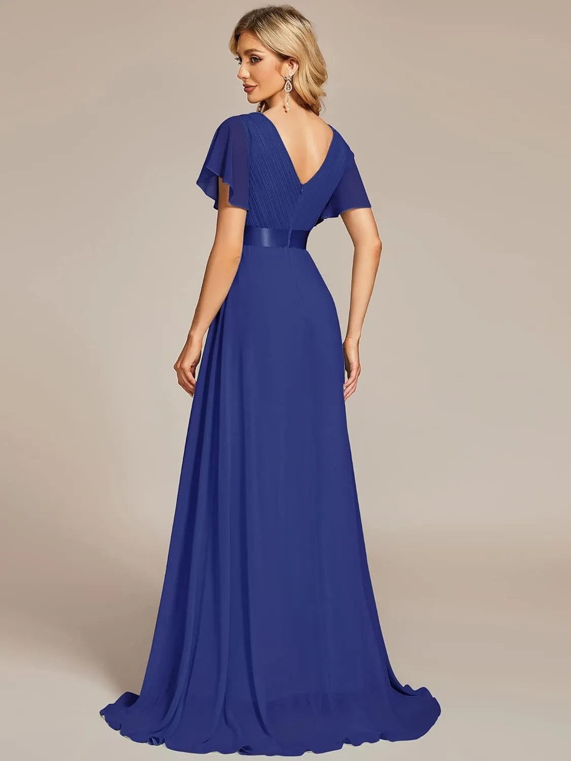 Ever-Pretty Women's Classic Chiffon Short Sleeve Pleated V-Neck Floor Length Bridesmaid Dresses 09890