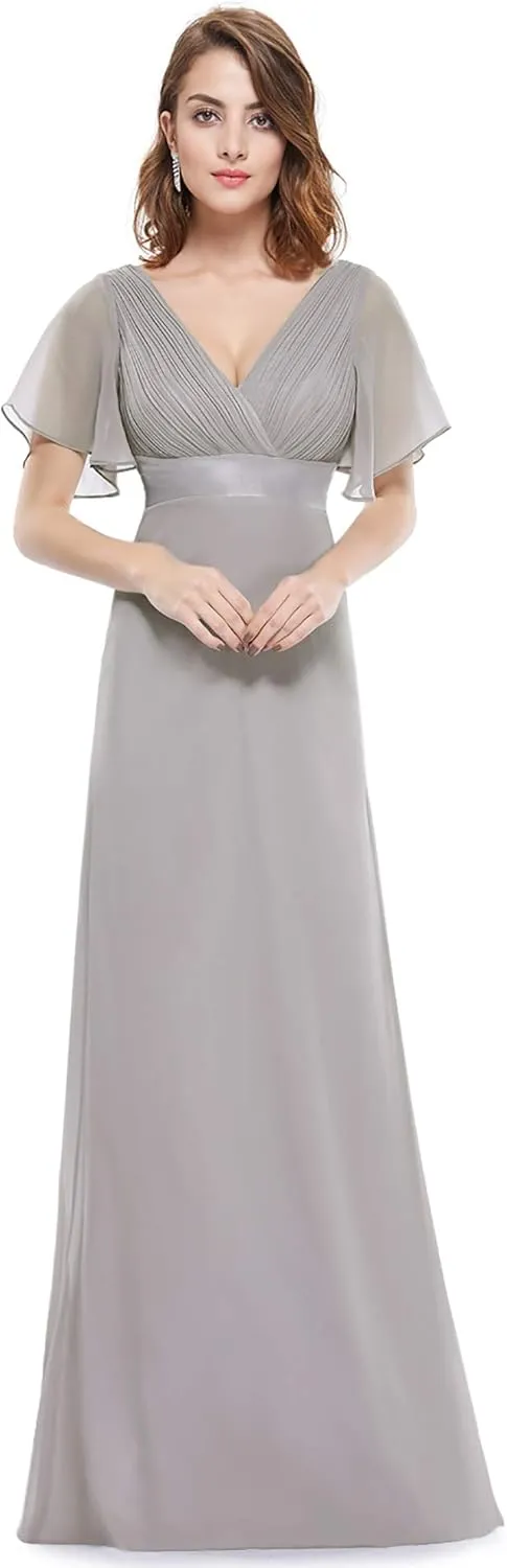 Ever-Pretty Women's Classic Chiffon Short Sleeve Pleated V-Neck Floor Length Bridesmaid Dresses 09890