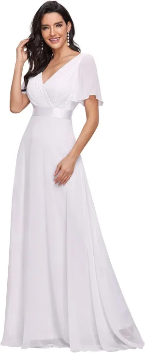 Ever-Pretty Women's Classic Chiffon Short Sleeve Pleated V-Neck Floor Length Bridesmaid Dresses 09890