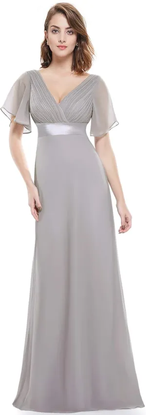 Ever-Pretty Women's Classic Chiffon Short Sleeve Pleated V-Neck Floor Length Bridesmaid Dresses 09890