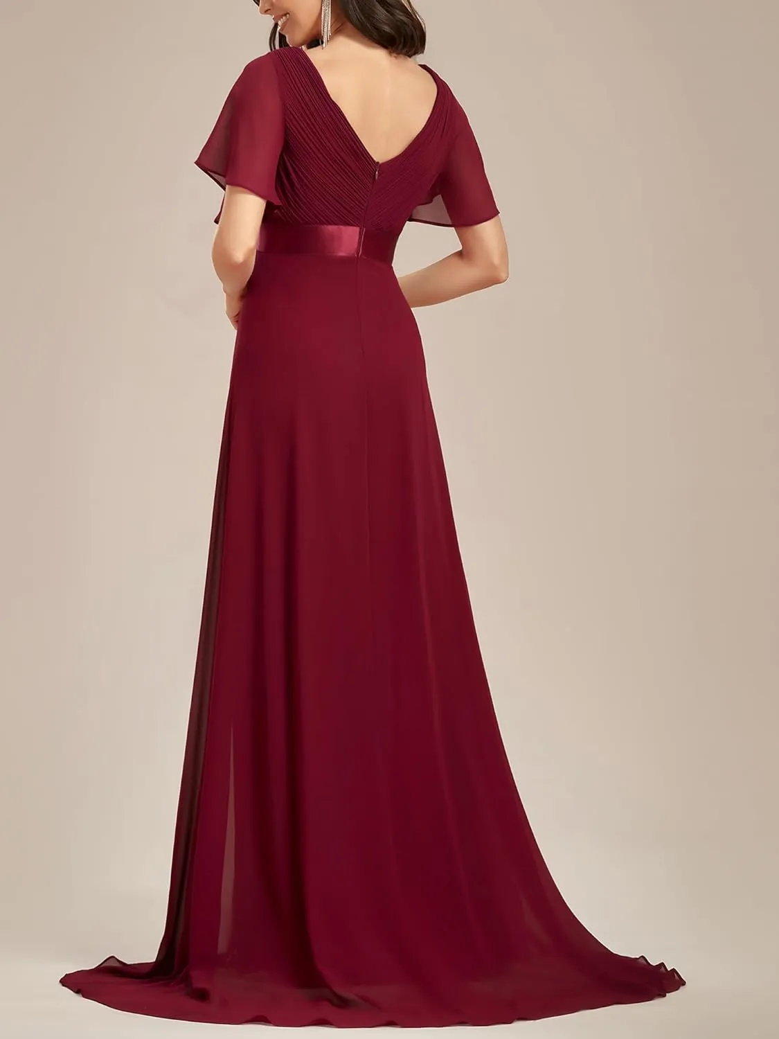 Ever-Pretty Women's Classic Chiffon Short Sleeve Pleated V-Neck Floor Length Bridesmaid Dresses 09890