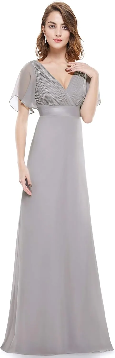 Ever-Pretty Women's Classic Chiffon Short Sleeve Pleated V-Neck Floor Length Bridesmaid Dresses 09890