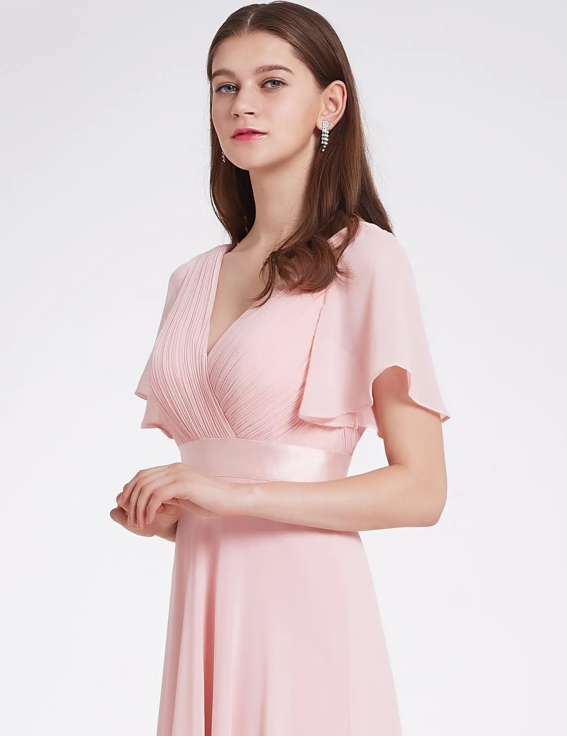 Ever-Pretty Women's Classic Chiffon Short Sleeve Pleated V-Neck Floor Length Bridesmaid Dresses 09890