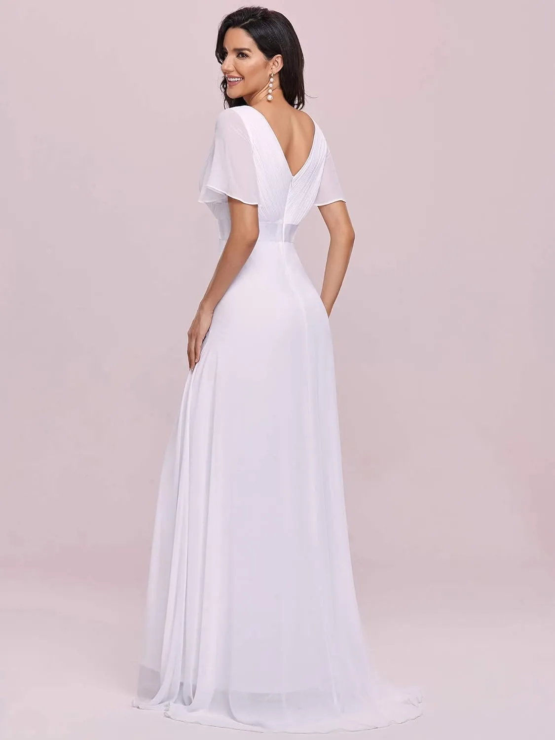Ever-Pretty Women's Classic Chiffon Short Sleeve Pleated V-Neck Floor Length Bridesmaid Dresses 09890