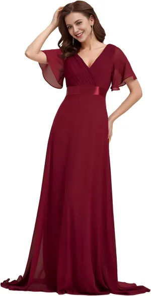 Ever-Pretty Women's Classic Chiffon Short Sleeve Pleated V-Neck Floor Length Bridesmaid Dresses 09890