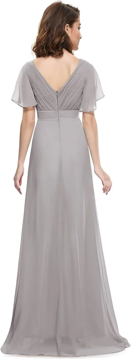 Ever-Pretty Women's Classic Chiffon Short Sleeve Pleated V-Neck Floor Length Bridesmaid Dresses 09890