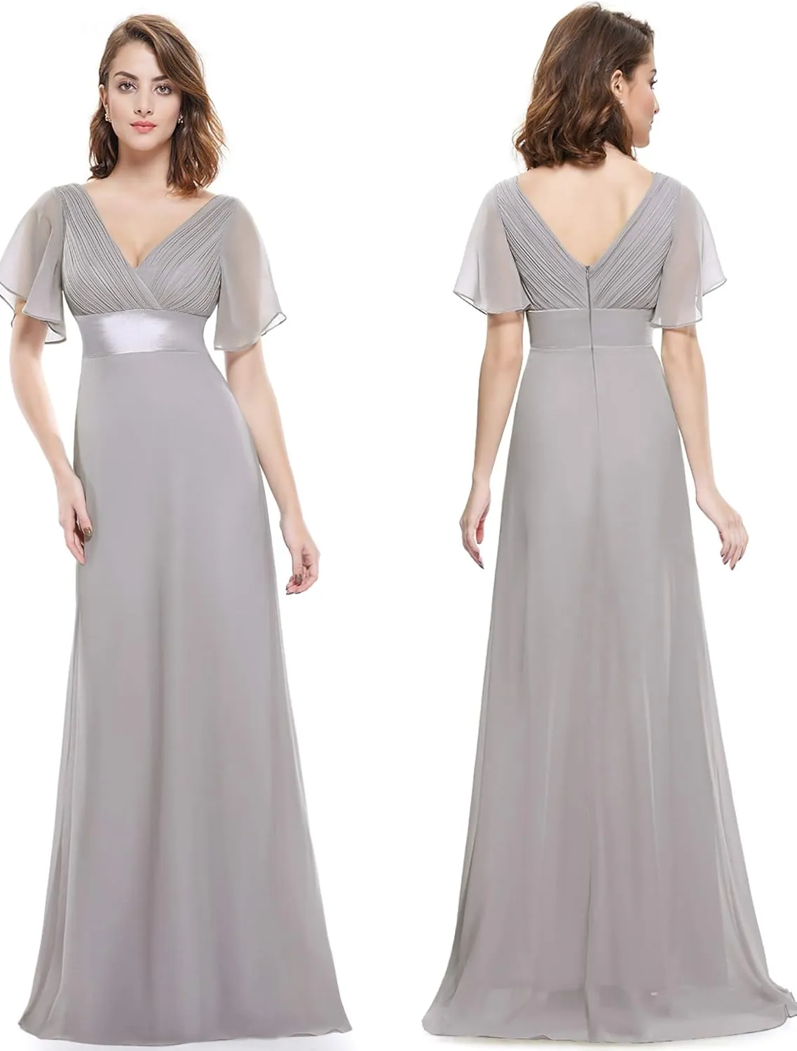 Ever-Pretty Women's Classic Chiffon Short Sleeve Pleated V-Neck Floor Length Bridesmaid Dresses 09890