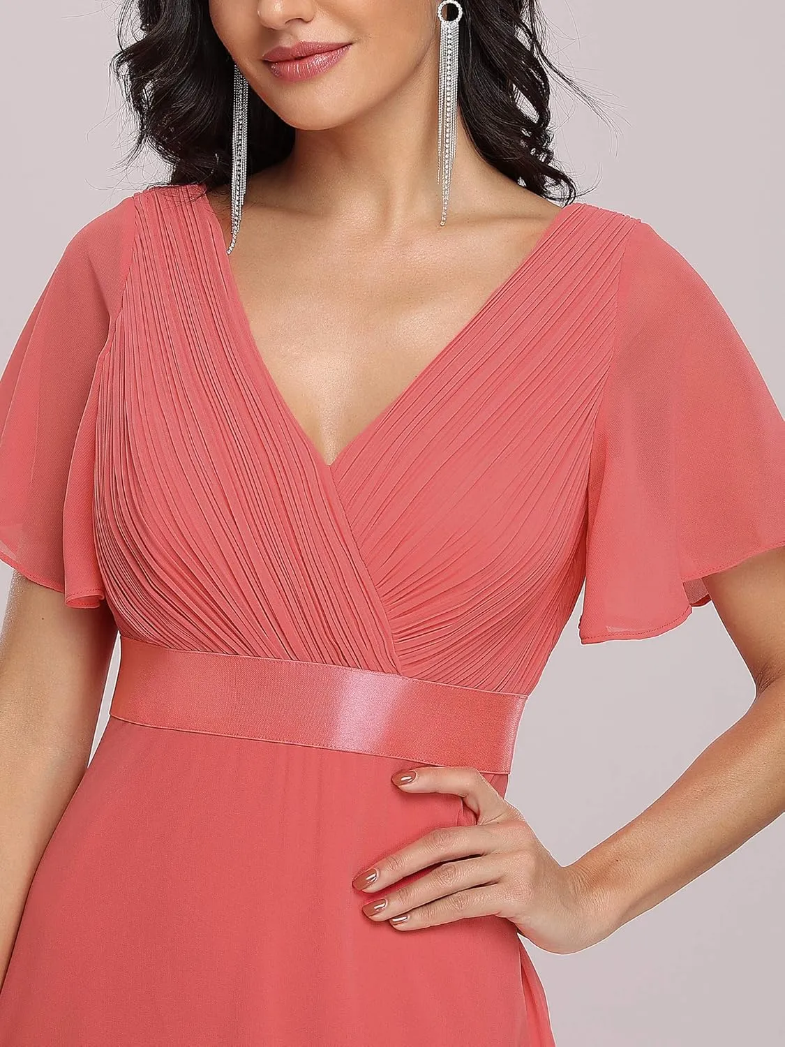 Ever-Pretty Women's Classic Chiffon Short Sleeve Pleated V-Neck Floor Length Bridesmaid Dresses 09890