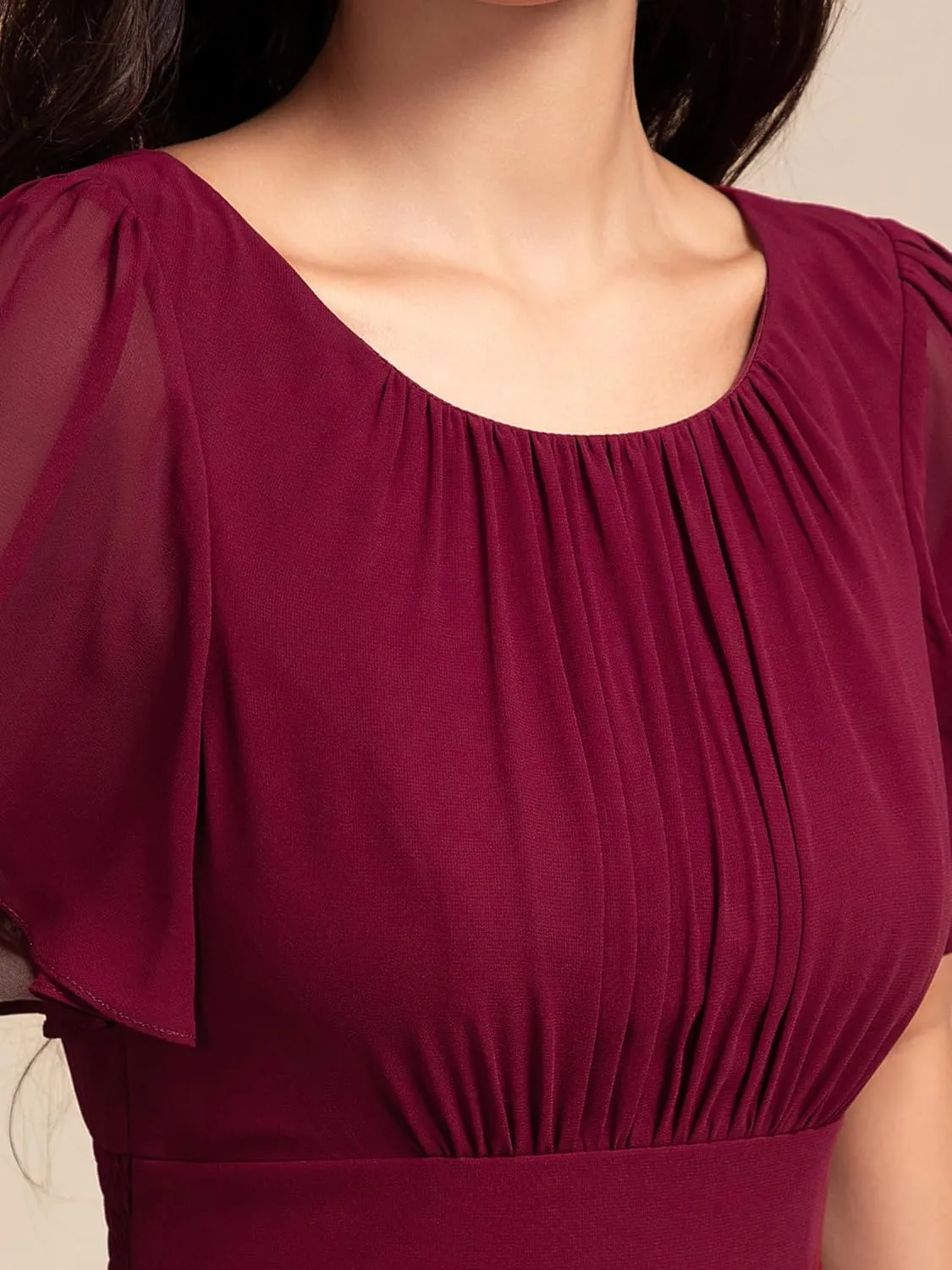 Ever-Pretty Women's Crew Neck Short Sleeves Elastic Waist Slit Flowy A Line Hi-Lo Wedding Guest Dress 02213