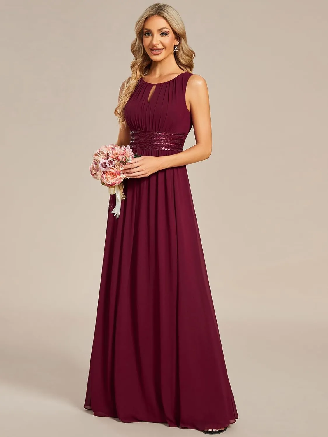 Ever-Pretty Women's Crew Neck Sleeveless A Line Hollow Out Sequin Maxi Fromal Dress 01955