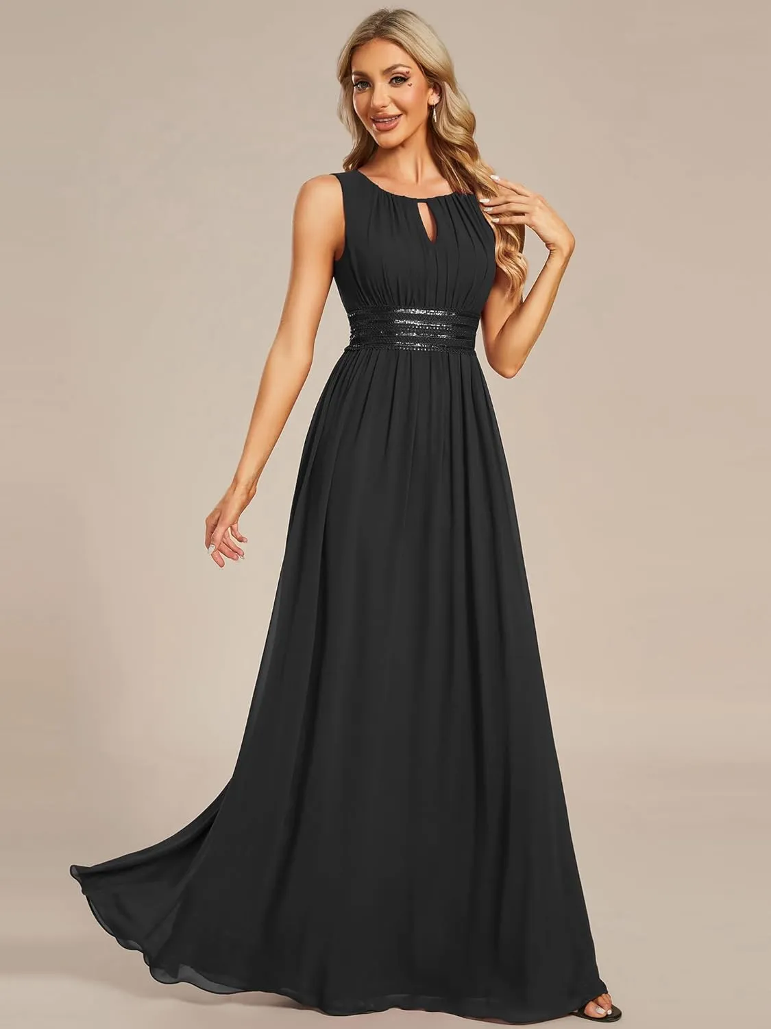 Ever-Pretty Women's Crew Neck Sleeveless A Line Hollow Out Sequin Maxi Fromal Dress 01955