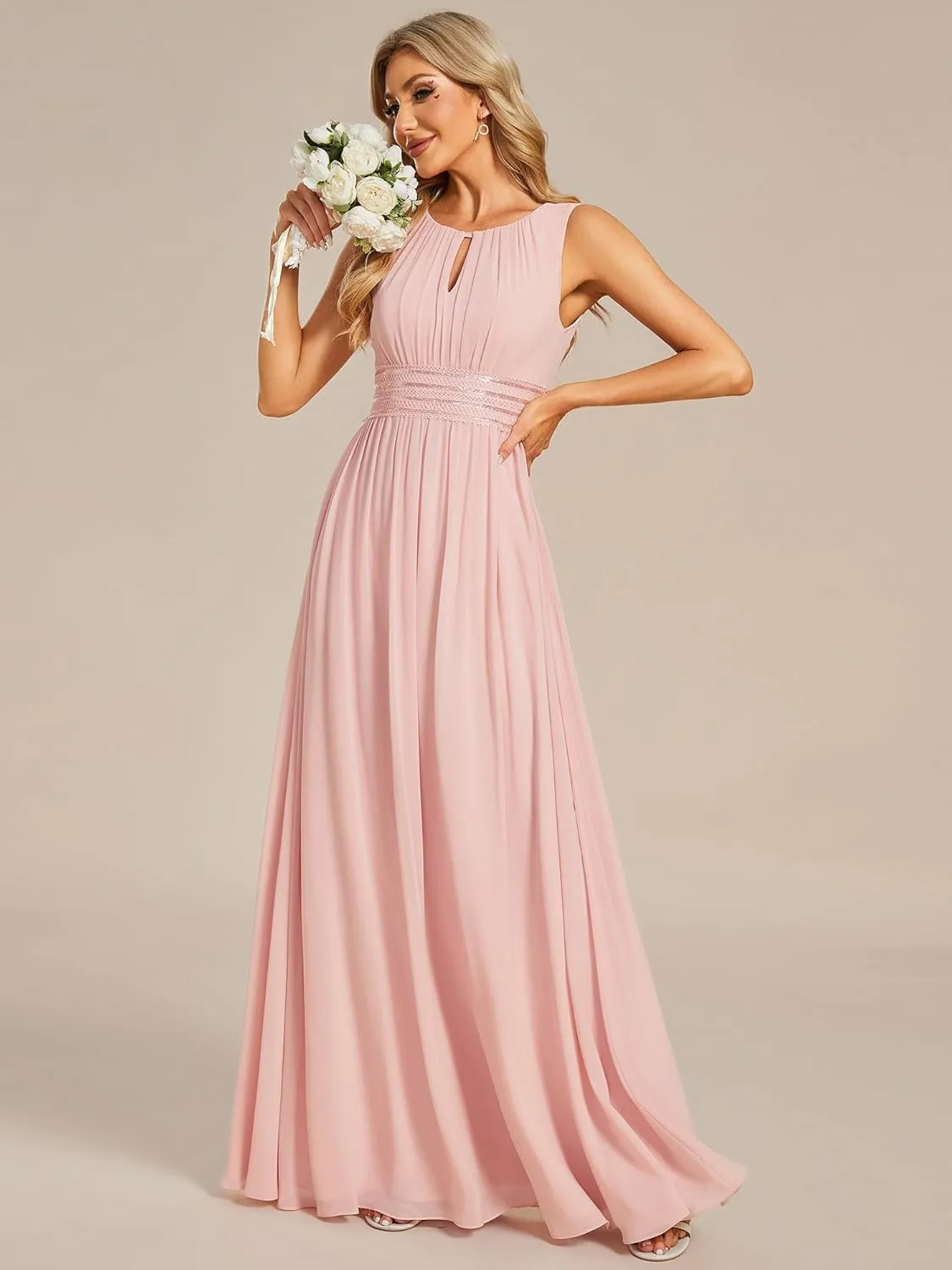 Ever-Pretty Women's Crew Neck Sleeveless A Line Hollow Out Sequin Maxi Fromal Dress 01955