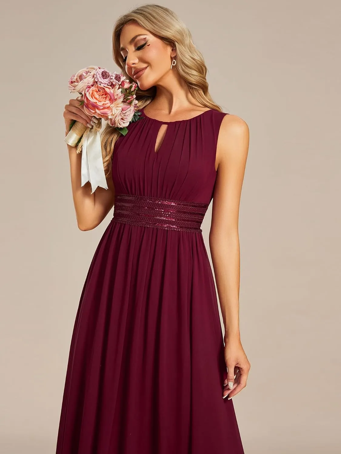Ever-Pretty Women's Crew Neck Sleeveless A Line Hollow Out Sequin Maxi Fromal Dress 01955