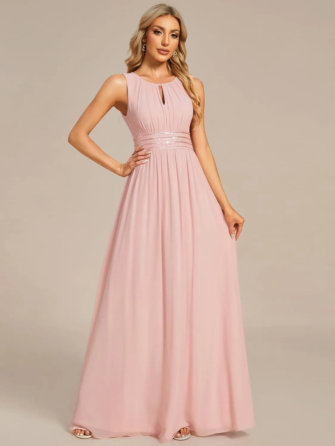 Ever-Pretty Women's Crew Neck Sleeveless A Line Hollow Out Sequin Maxi Fromal Dress 01955