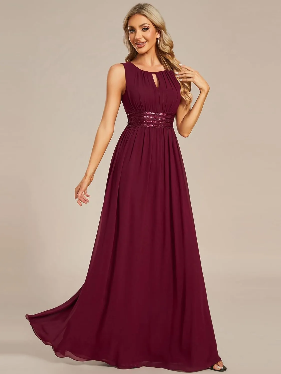 Ever-Pretty Women's Crew Neck Sleeveless A Line Hollow Out Sequin Maxi Fromal Dress 01955