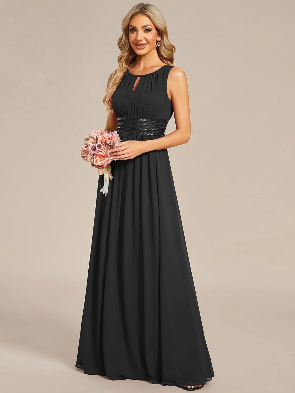 Ever-Pretty Women's Crew Neck Sleeveless A Line Hollow Out Sequin Maxi Fromal Dress 01955