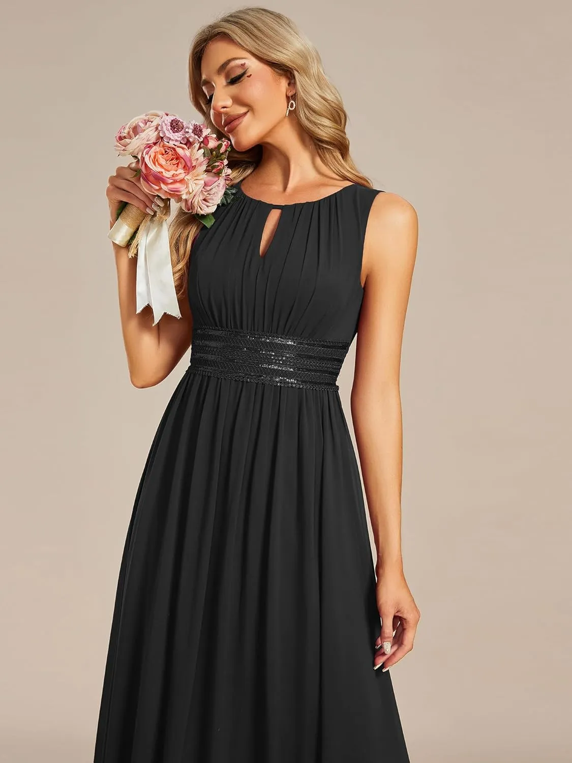 Ever-Pretty Women's Crew Neck Sleeveless A Line Hollow Out Sequin Maxi Fromal Dress 01955