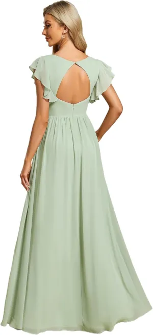 Ever-Pretty Women's Flowy Chiffon A Line Ruffles Sleeves Back Cutout Bridesmaid Dresses 01819