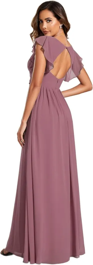 Ever-Pretty Women's Flowy Chiffon A Line Ruffles Sleeves Back Cutout Bridesmaid Dresses 01819