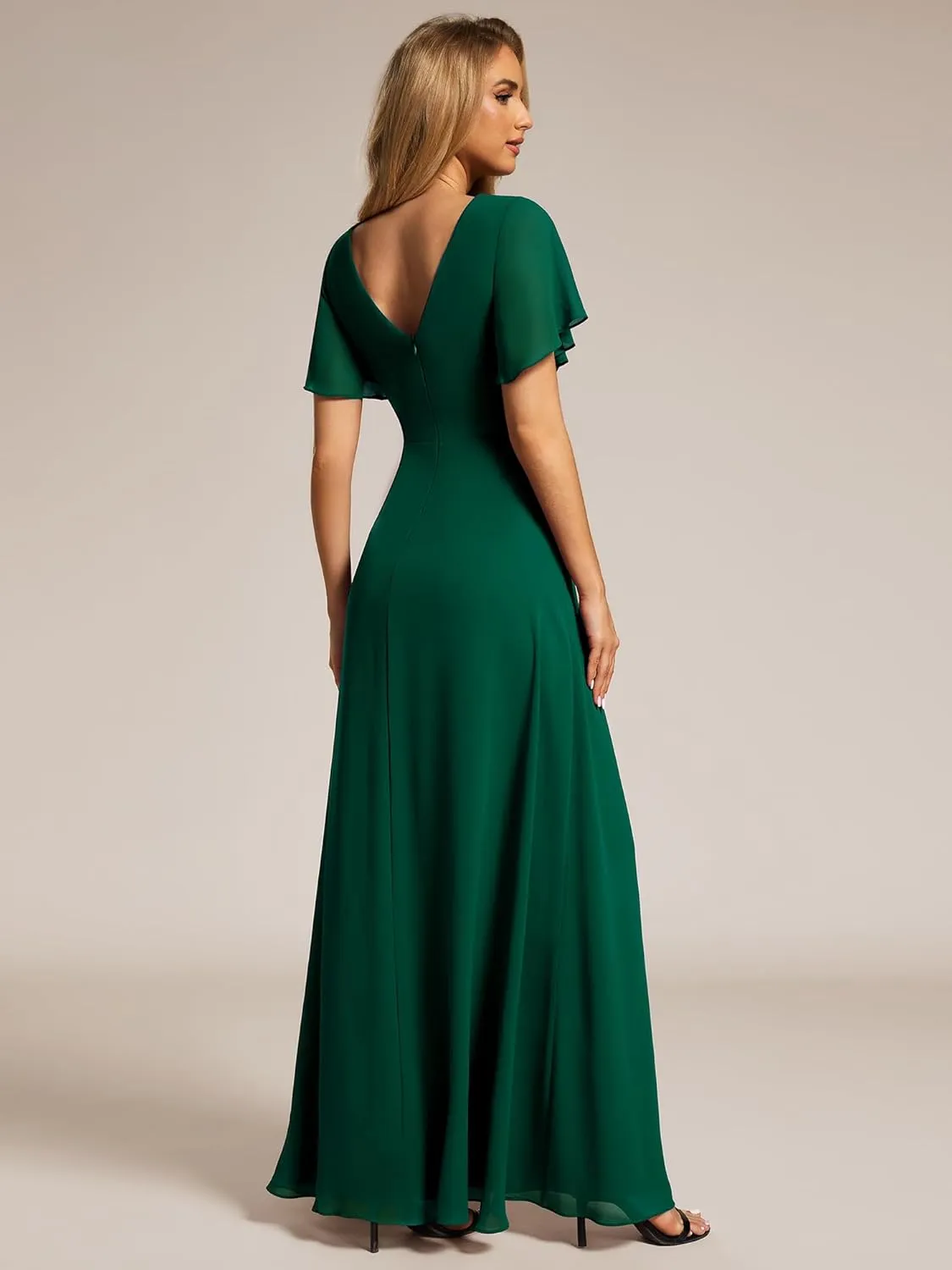 Ever-Pretty Women's Formal Dresses Flutter Short Sleeve Floor Length Dress 2024 High Waist Evening Dresses 0050