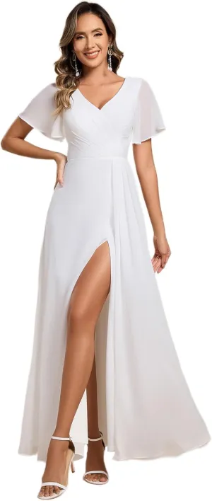 Ever-Pretty Women's Formal Dresses Flutter Short Sleeve Floor Length Dress 2024 High Waist Evening Dresses 0050