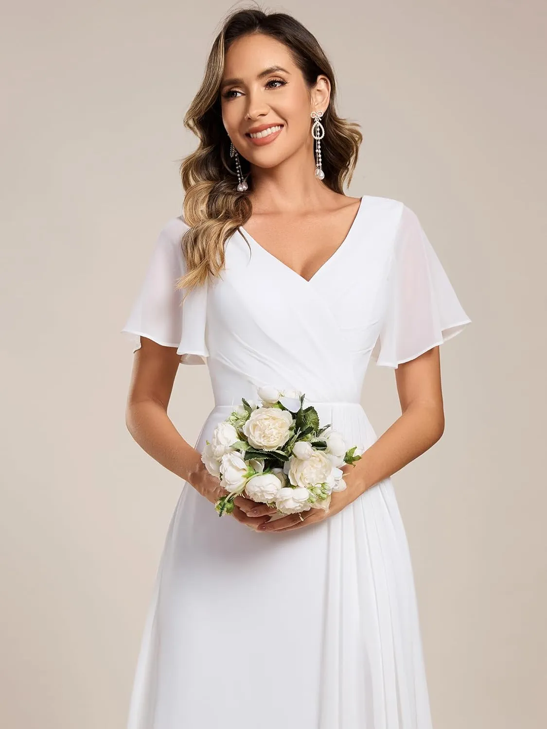 Ever-Pretty Women's Formal Dresses Flutter Short Sleeve Floor Length Dress 2024 High Waist Evening Dresses 0050