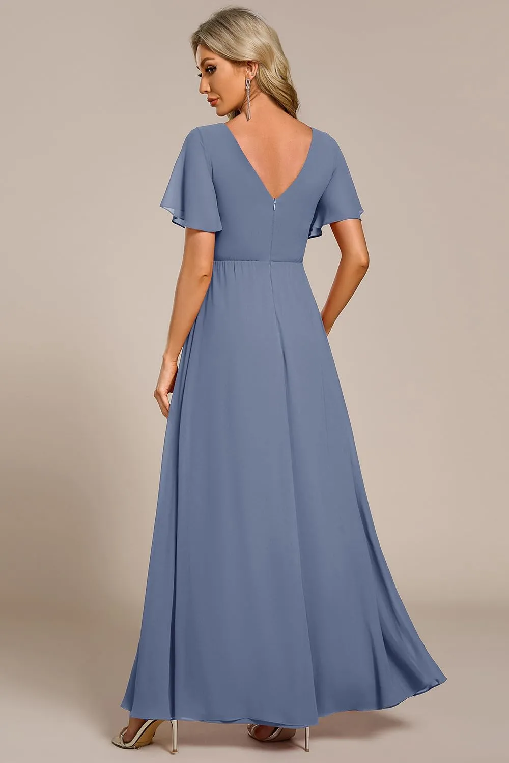 Ever-Pretty Women's Formal Dresses Flutter Short Sleeve Floor Length Dress 2024 High Waist Evening Dresses 0050