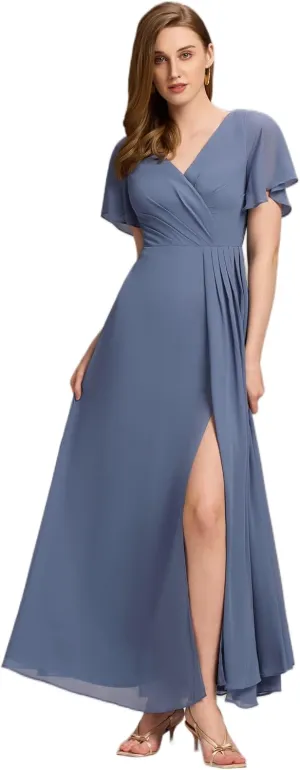 Ever-Pretty Women's Formal Dresses Flutter Short Sleeve Floor Length Dress 2024 High Waist Evening Dresses 0050