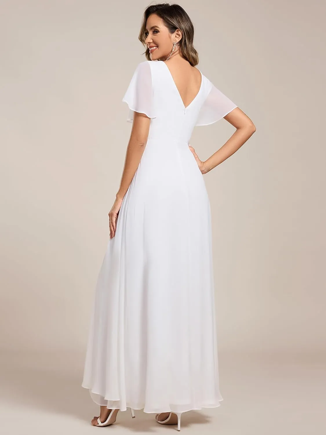 Ever-Pretty Women's Formal Dresses Flutter Short Sleeve Floor Length Dress 2024 High Waist Evening Dresses 0050