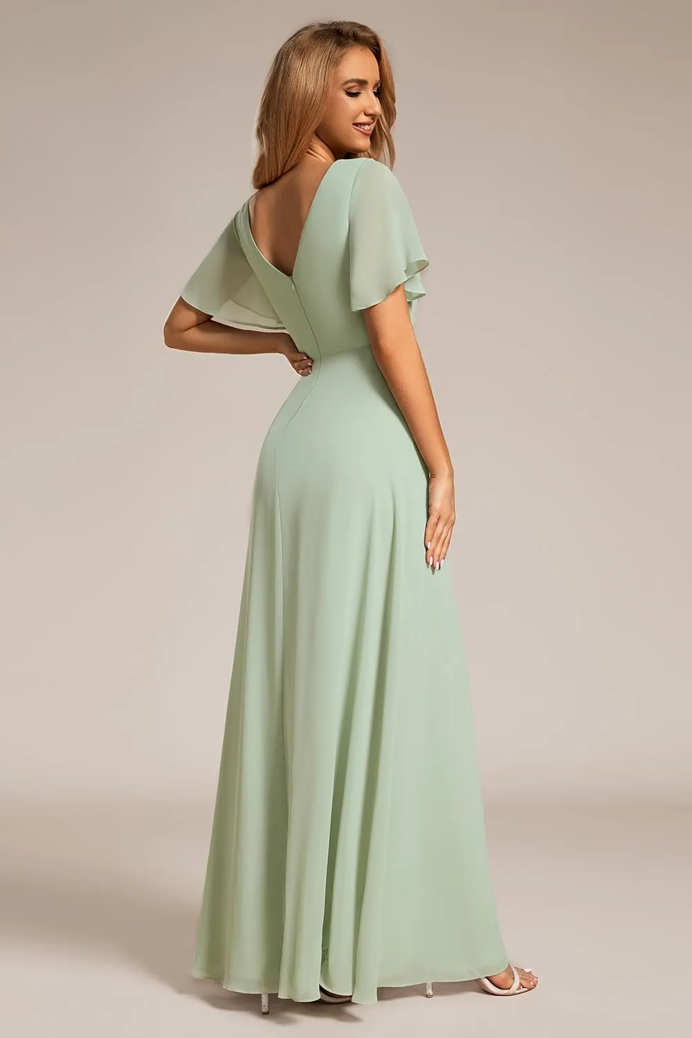 Ever-Pretty Women's Formal Dresses Flutter Short Sleeve Floor Length Dress 2024 High Waist Evening Dresses 0050